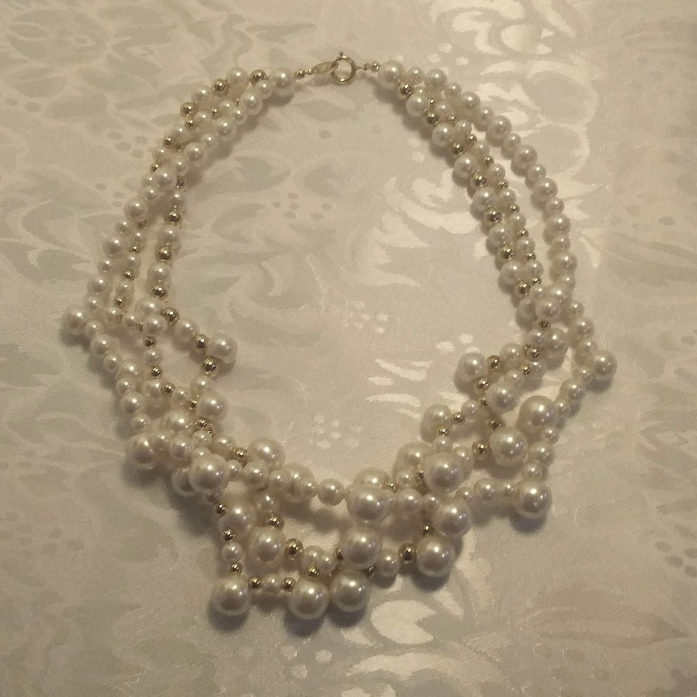 Vintage Trifari  Multi Strand Faux Pearls Necklace